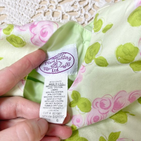 Vintage 1990s Plum Pudding Girls 6 Years Spring Green Floral Sleeveless Dress - Picture 5 of 6